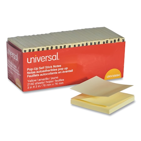 UNIVERSAL Fan-Folded Self-Stick Pop-Up Note Pads, 3"x3", Yellow, 90-Sheet, PK24 UNV35694